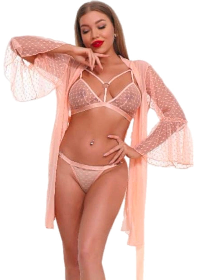 Sheer Bra, Panty & Robe Set