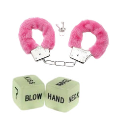 Fur Handcuffs & Dice Set - Pink